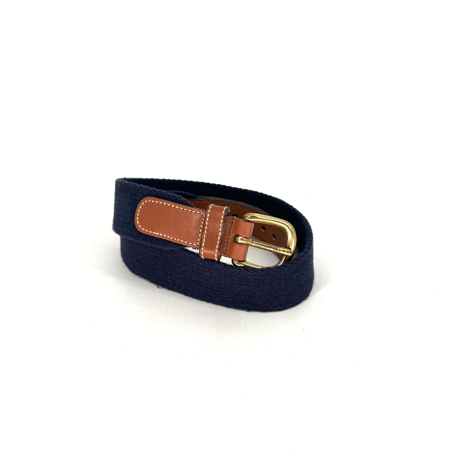 Vtg Dooney & Bourke At Ease Belt Womens 24 Blue Canvas Brown Leather Solid Brass